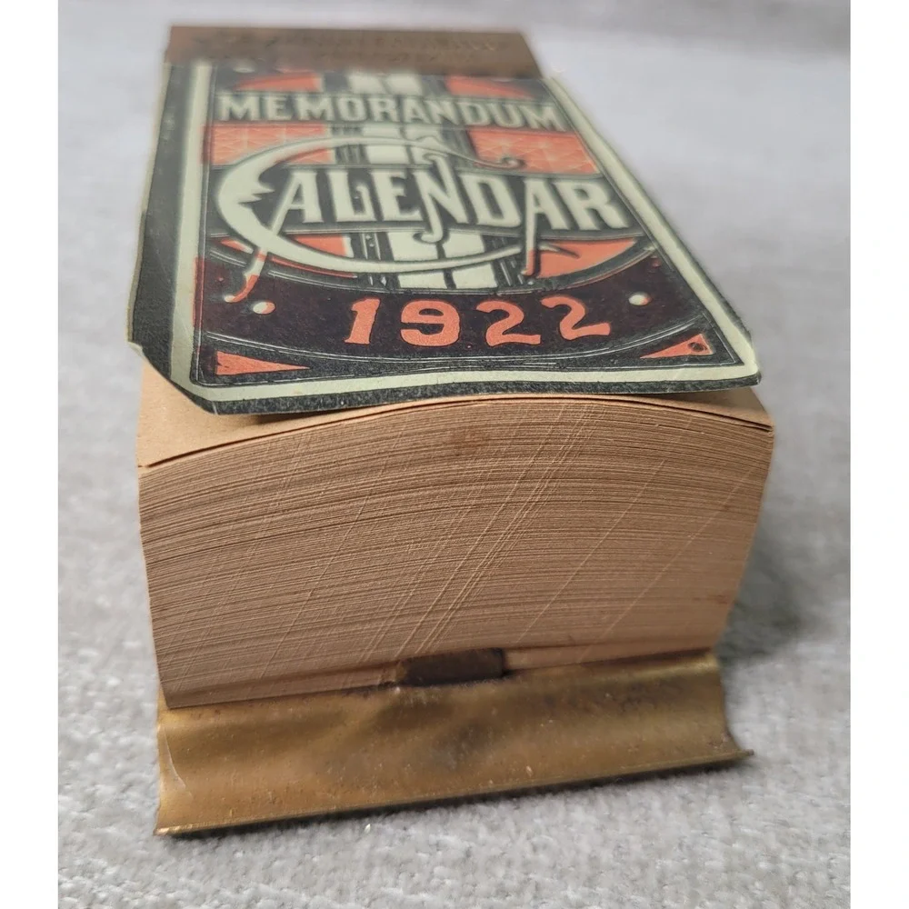 Antique 1922 Daily Desk Calendar Penn Leather Co Philadelphia Brass Stand RARE!!